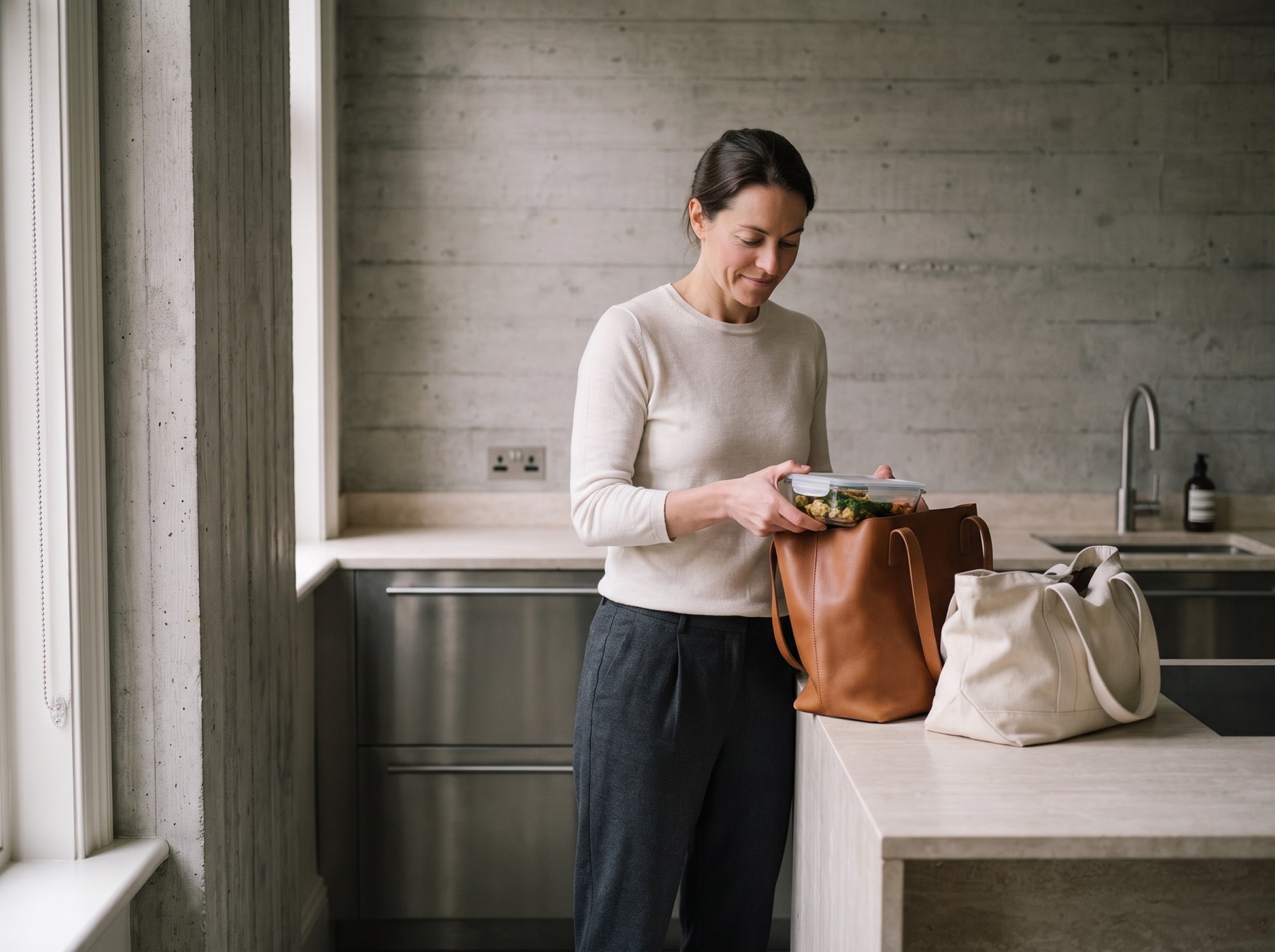 Woman packing her prepared lunch before heading out