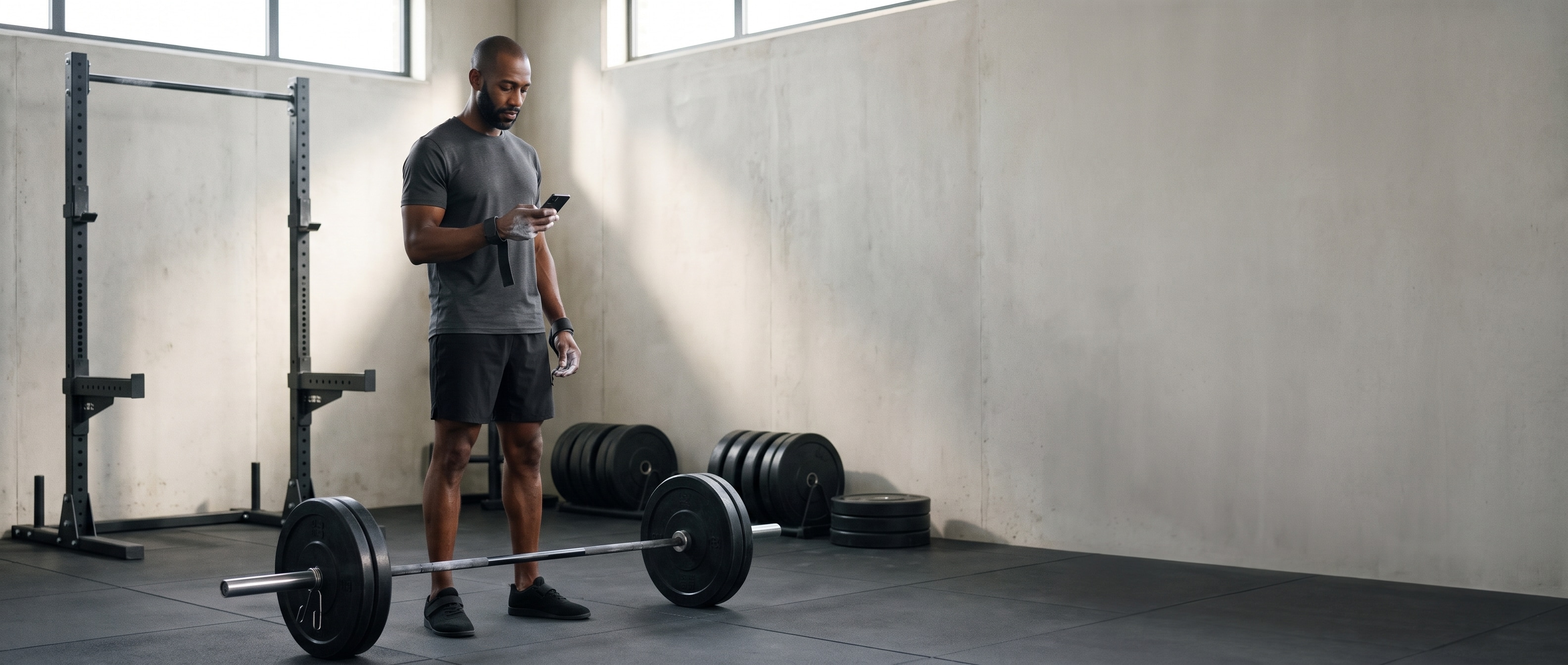 Man reviewing his plan after strength training