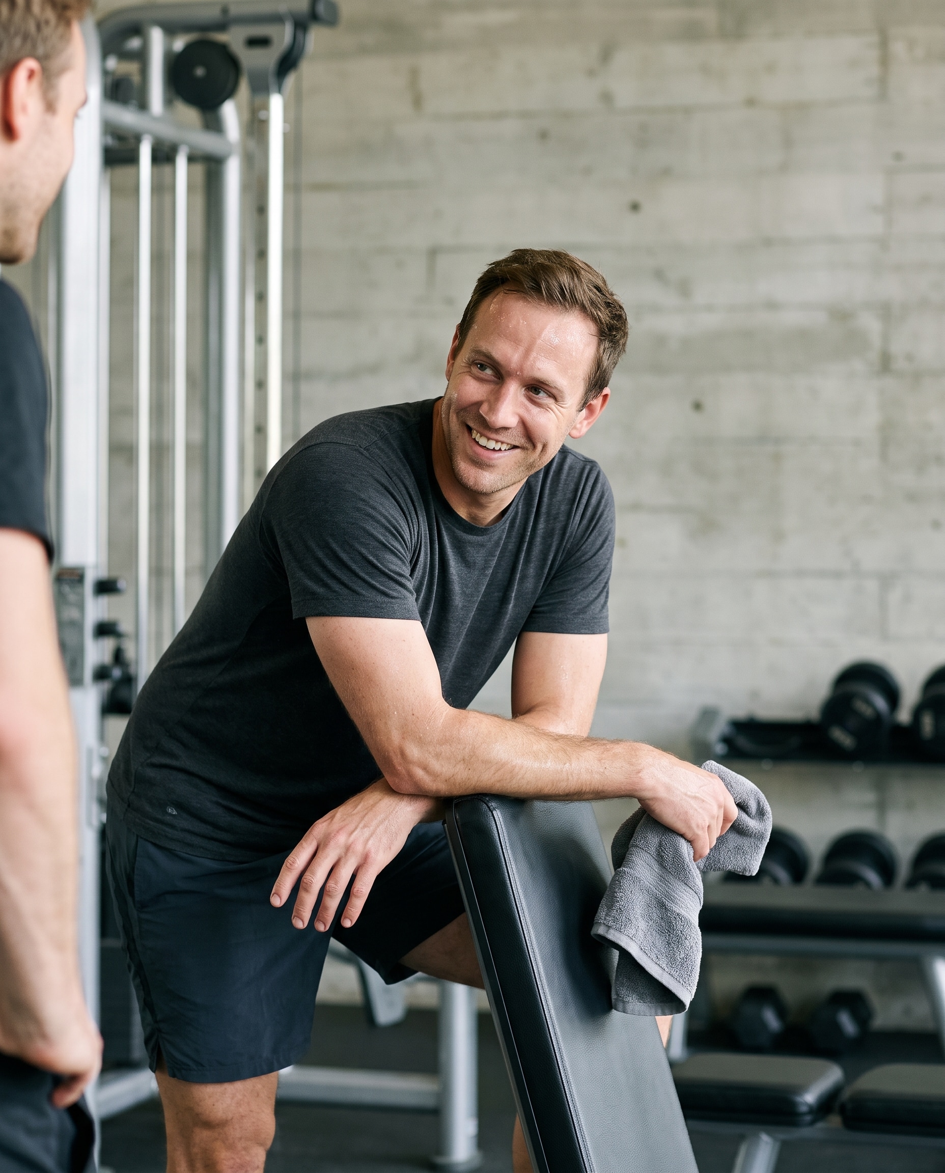 Training partners between sets in the gym