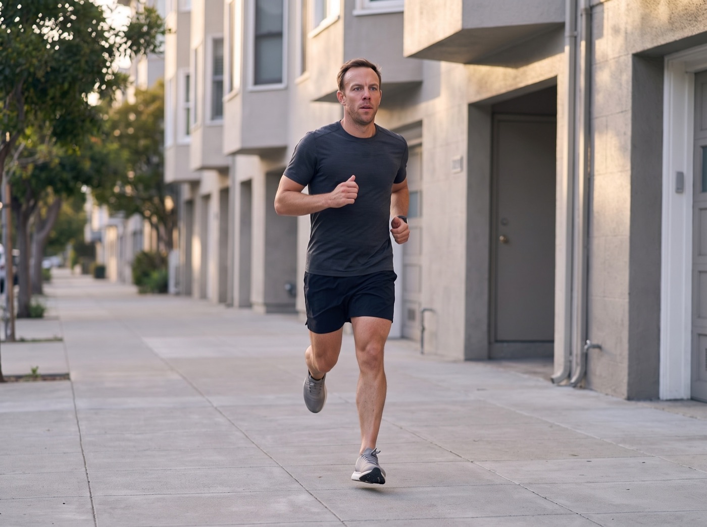 Athlete running through his neighbourhood during a training session