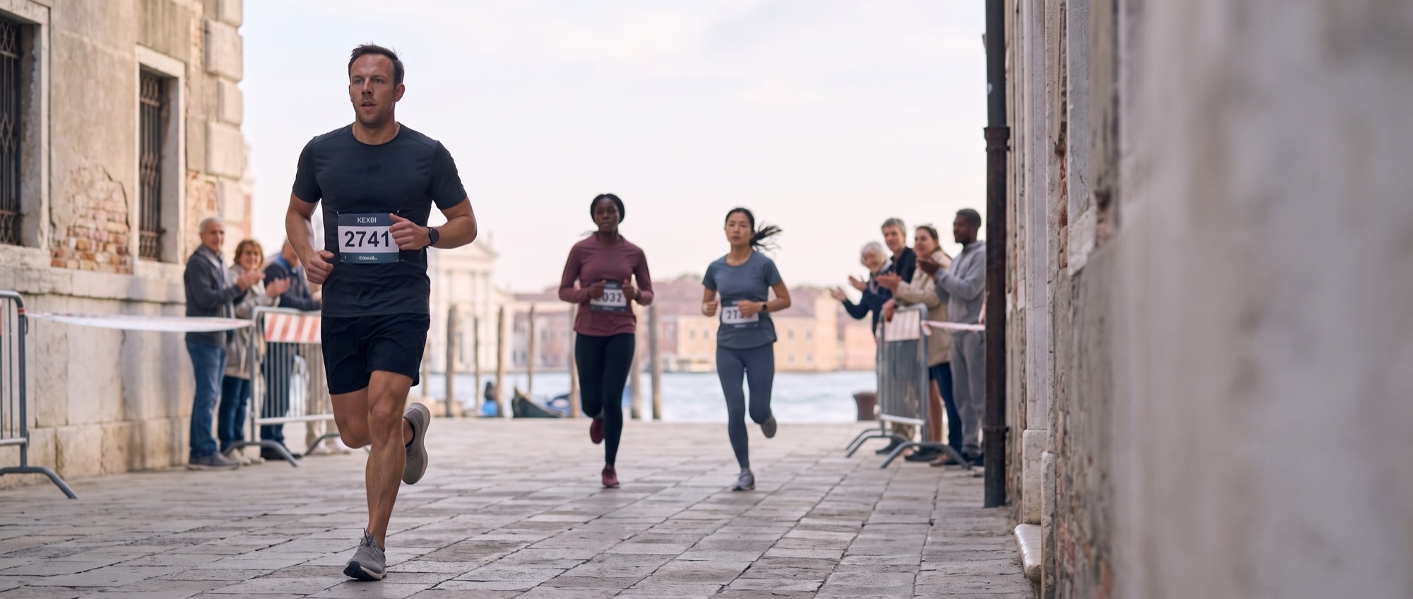 A man preparing for his marathon in Venice