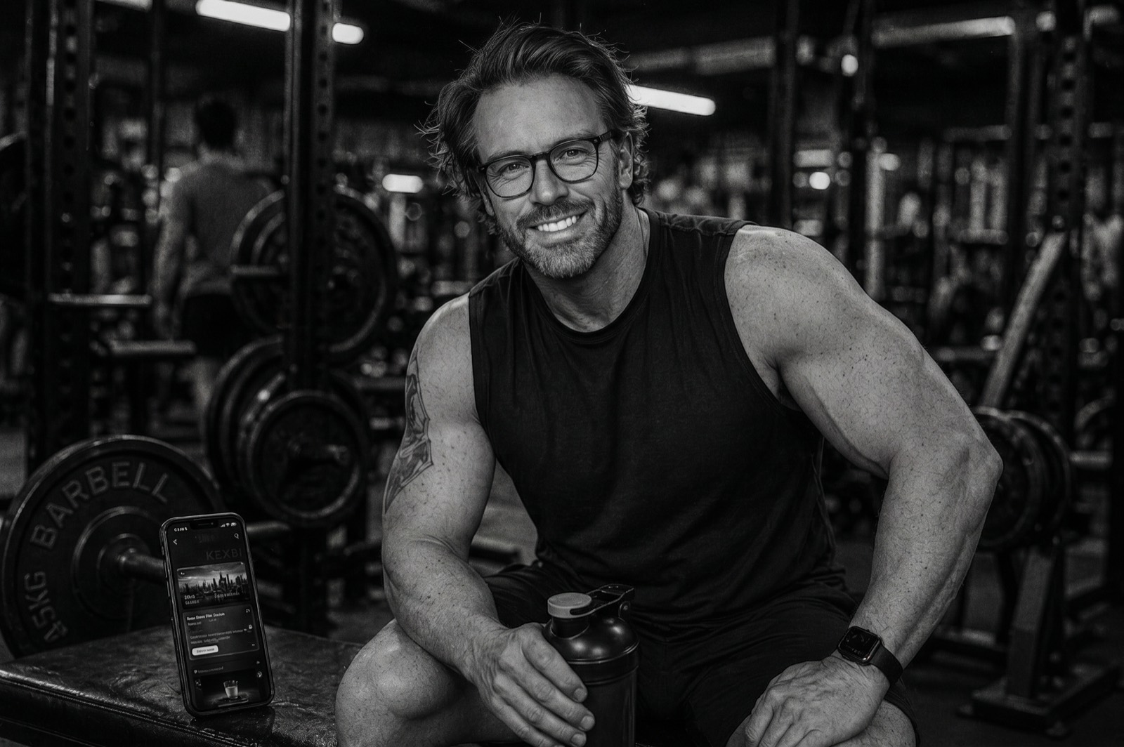 Ben, KEXBI founder, in the gym with the KEXBI app