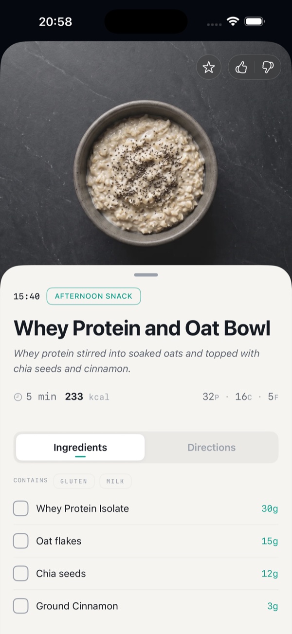 Existing meal screen reference