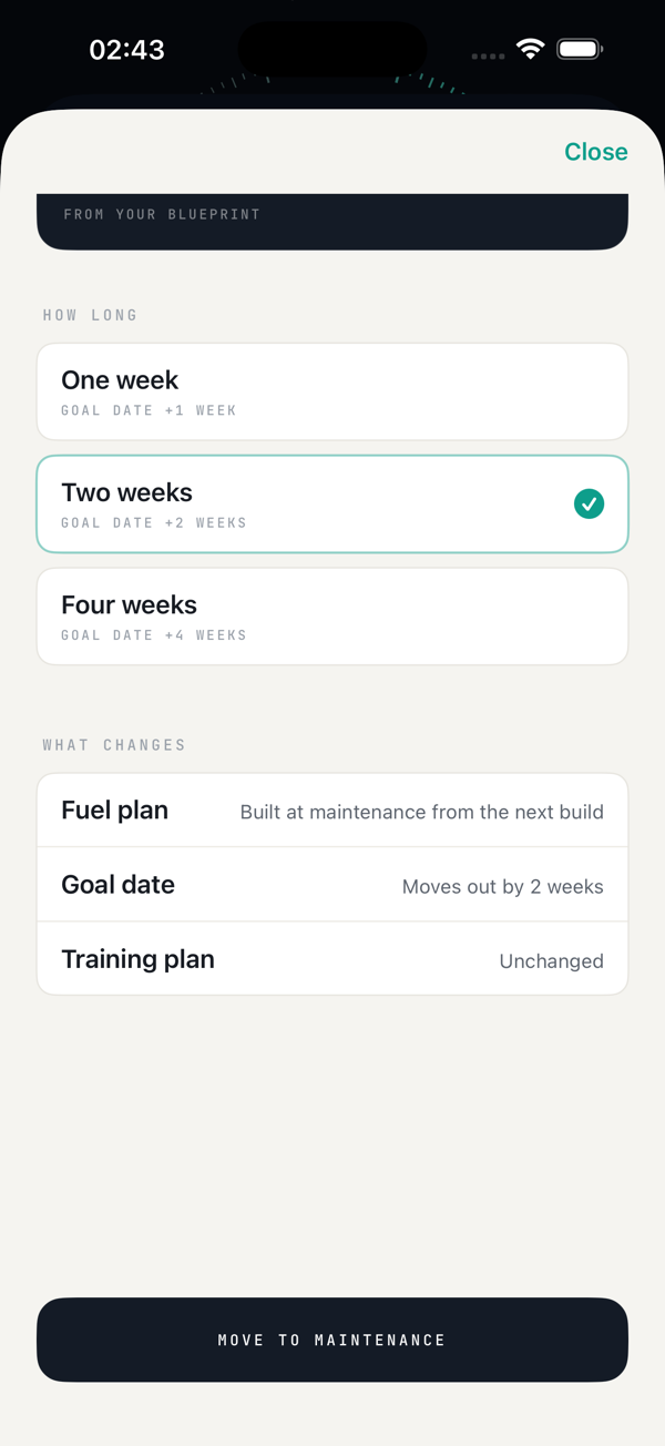 Example app screen showing proposed adjustments